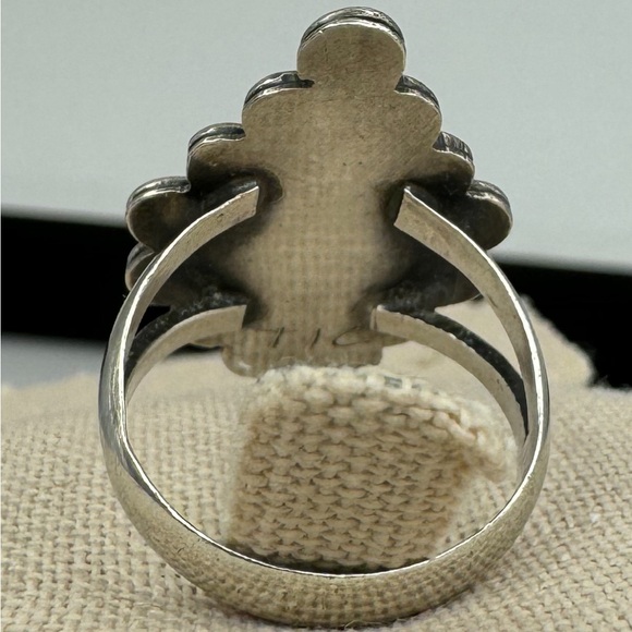 Vintage “TIC” Handmade Turquoise Navajo Sterling Silver Long Oblong Size 6 Ring - Picture 4 of 16